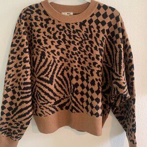 Amuse Society Cara Sweater Leopard/Checkered Black